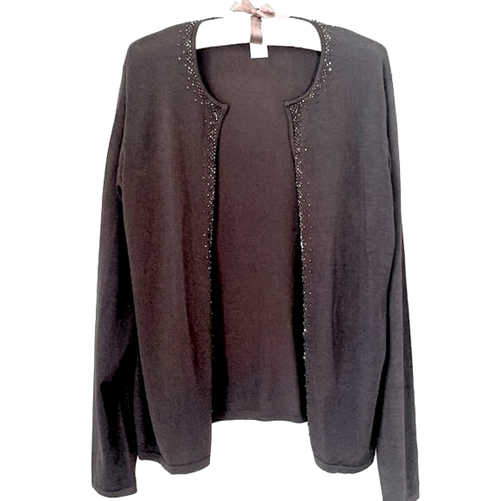 Oscar De La Renta Beaded Brown Cardigan Medium Autumn